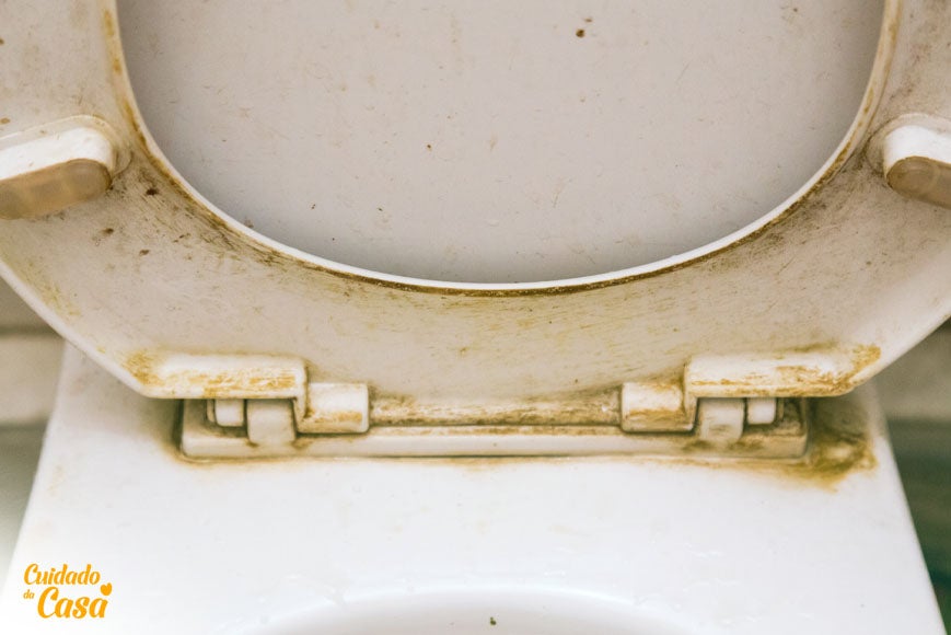 Vaso sanitário com crosta esperando para ser limpo