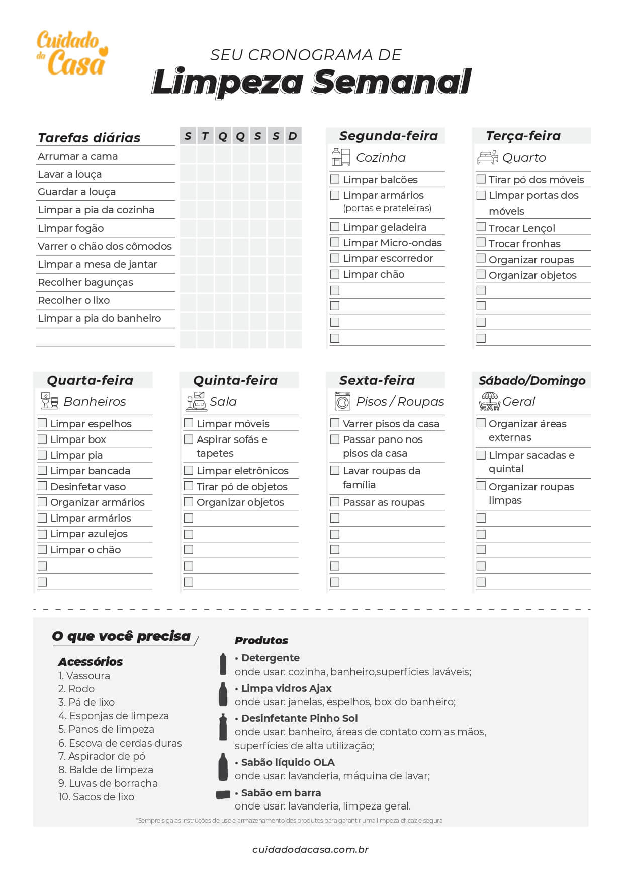 Infográfico sobre como criar um cronograma de limpeza semanal