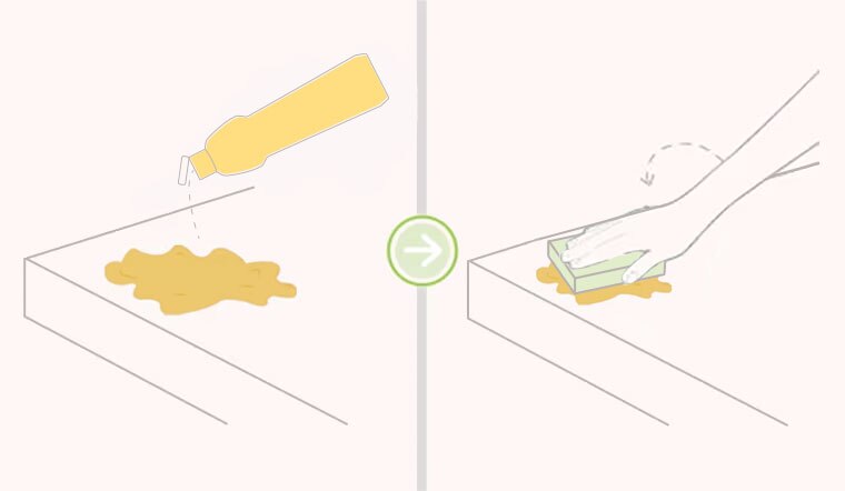 Aplique na superfície e esfregue com uma esponja ou pano úmido.