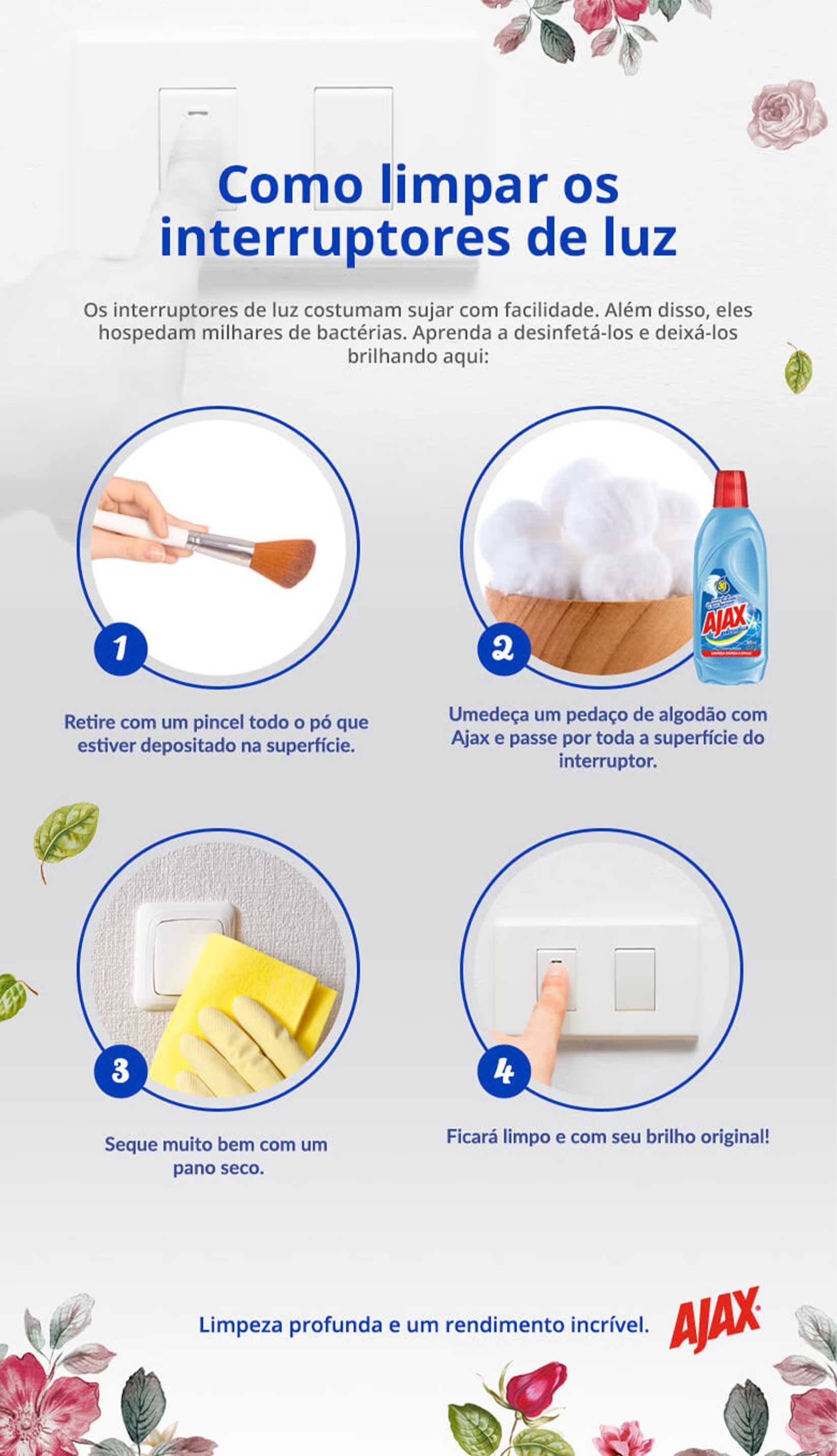  Infográfico sobre como limpar os interruptores de luz