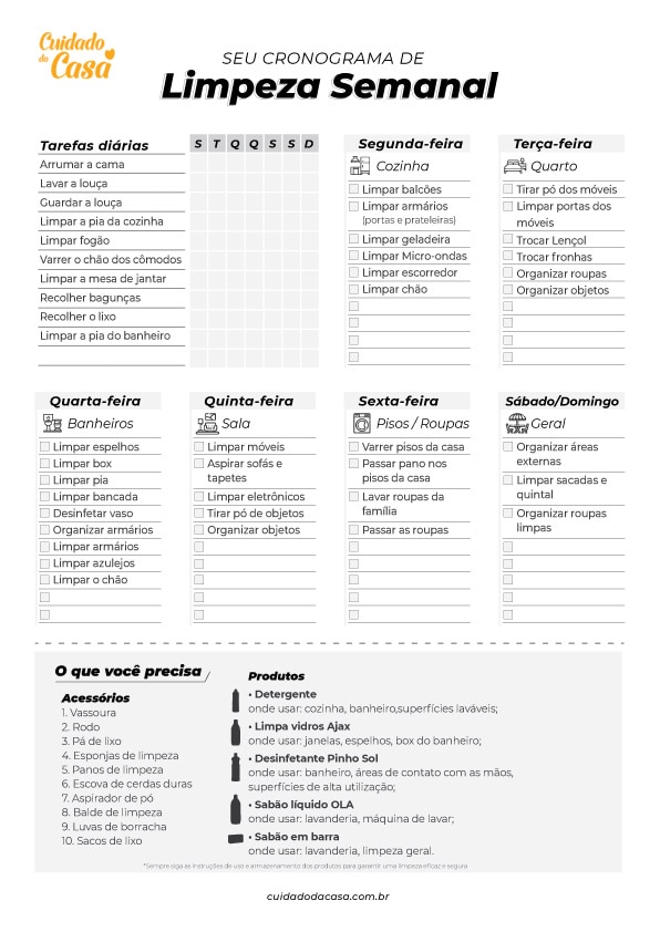 infográfico sobre cronograma de limpeza